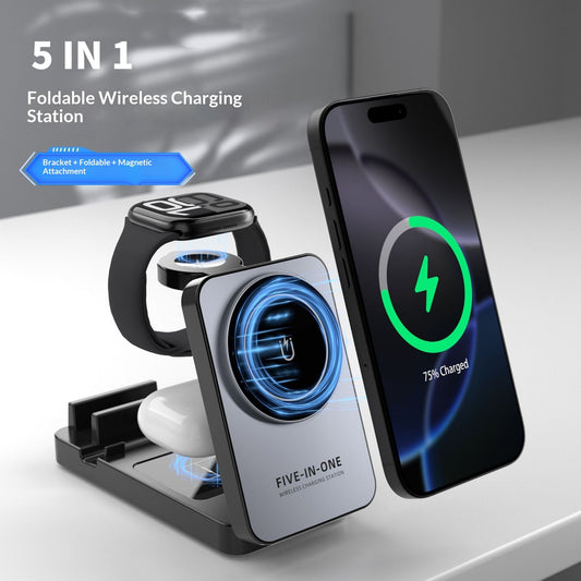 5-in-1 Multifunctional Wireless portable Charging Station With A Foldable Magnetic Holder For Your Desk